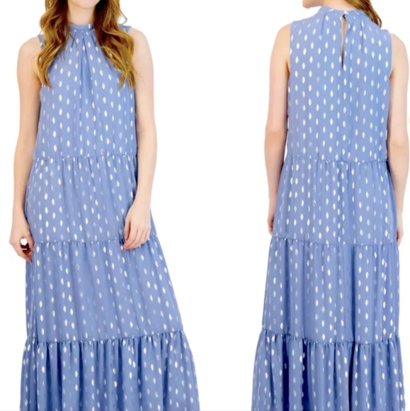 DONNA RICCO — Foil Polka Dot Sleeveless Tiered Maxi Dress - Picture 7 of 7